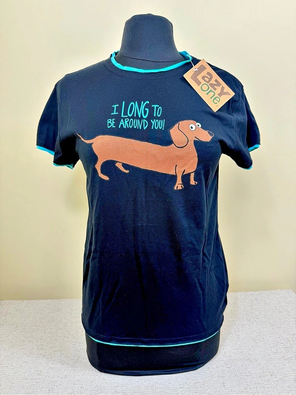 Lazy One XS Tee Red Dachshund Black Shirt Turquoise Trim Womens X-Small NWT (XS1
